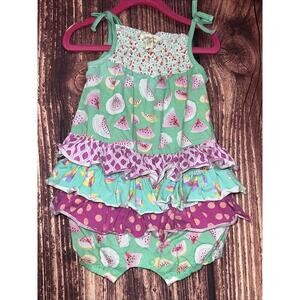 Matilda Jane Baby Girl 12 - 24 Months Watermelon Smocked Ruffled Romper Fruit